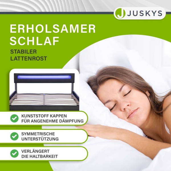 Juskys 'Sevilla' Polsterbett mit LED-Beleuchtung, Kunstleder, Schwarz, 180x200 cm, ohne Matratze Bild 4