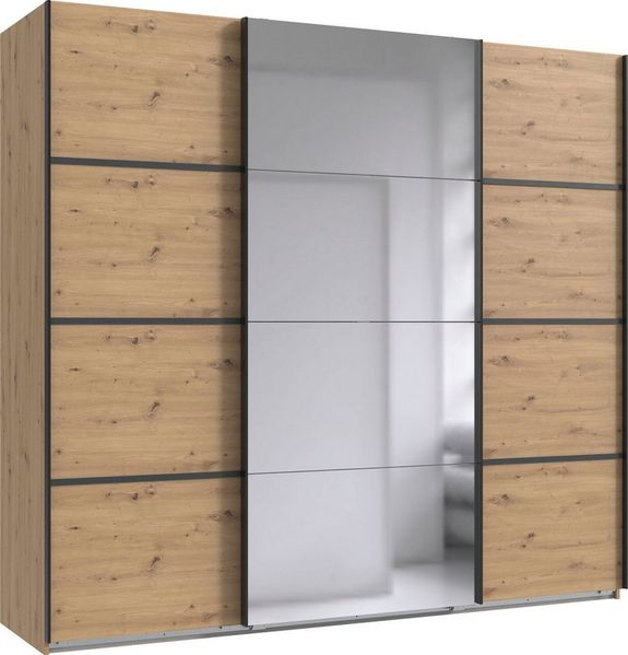 Wimex Schwebetürenschrank Jork Kleiderschrank mit Spiegel, schwarze Metallgriffe Schrank in verschiedenen Größen und Innenausstattungsvarianten