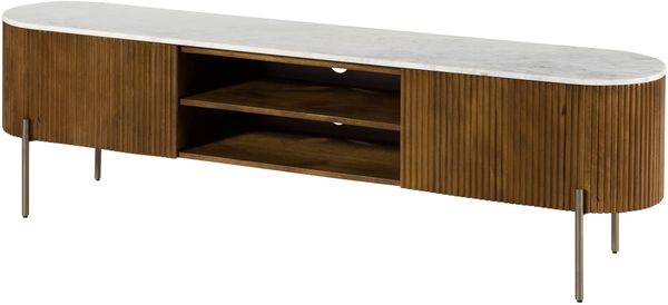 TV-Board Mango 180x36x51 braun lackiert / Marmor weiß BARCELONA #211