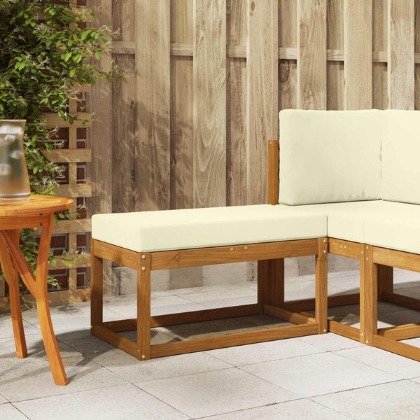 vidaXL Outdoor Hockerbank mit Kissen Natur und Creme 79 x 43 x 37 cm 900664