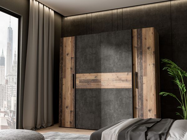 FORTE Kalixtus Kleiderschrank, Holzwerkstoff, Braun/Grau, 200,1 x 190,5 x 61,6 cm