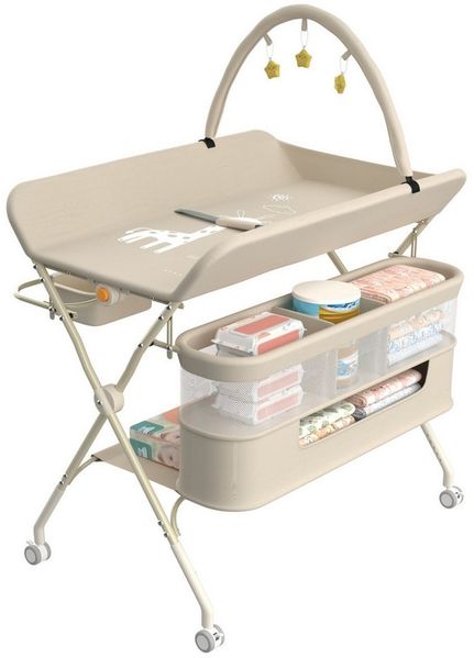 JEOBEST Wickeltisch Mobiler Baby Wickelkombi, 3 in 1 Wickeltisch Klappbar, (1-tlg) mit Sicherheitsgurt Aufbewahrungskorb und Kleiderstange