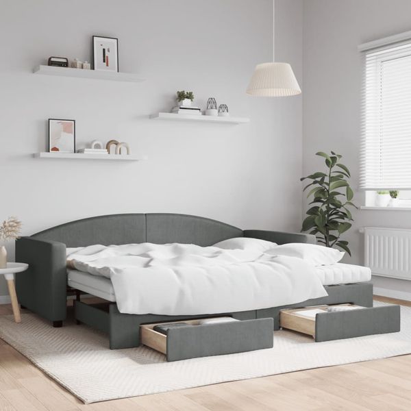vidaXL Tagesbett Ausziehbar mit Schubladen Dunkelgrau 90x200 cm Stoff 3197243