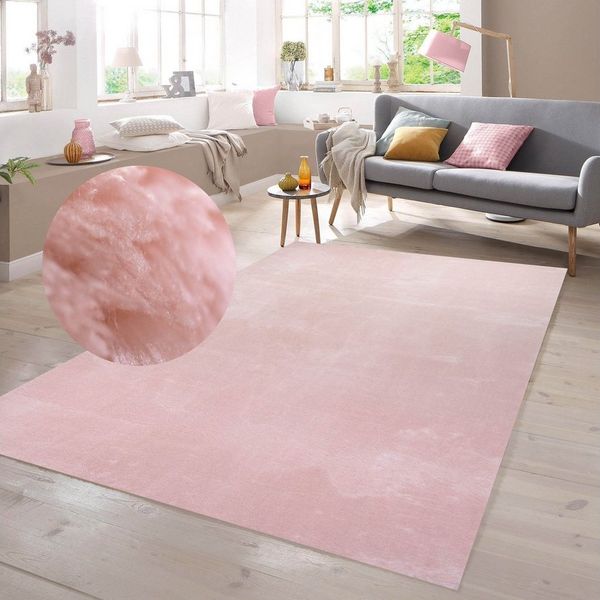 TeppichHome24 Teppich Teppich Shaggy Flokati in rosa, rechteckig, Höhe: 18 mm