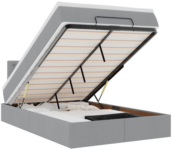 vidaXL Ottoman-Bett mit Matratze & LEDs Hellgrau 120x190 cm Stoff 3312457