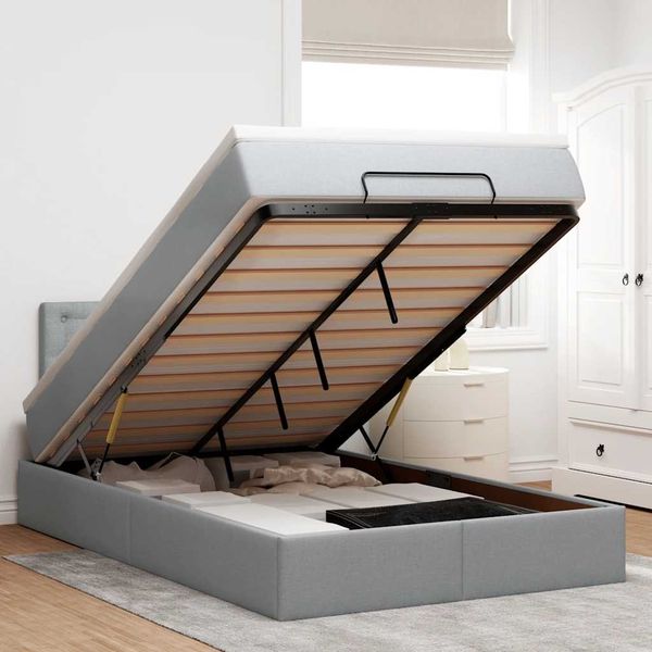 vidaXL Ottoman-Bett mit Matratze & LEDs Hellgrau 120x190 cm Stoff 3312457