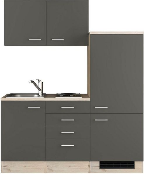 Flex-Well Küchenzeile Morena, Gesamtbreite 160 cm, mit Einbau-Kühlschrank, Kochfeld und Spüle, etc.