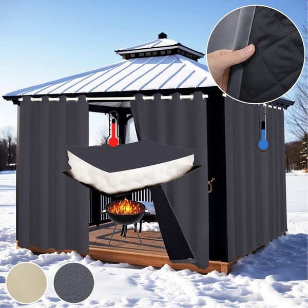 LMaxhome Outdoorvorhang Winter Verdickter Verdunkelungsvorhänge Kälteschutz UV-Schutz Vorhang (1 St), Warmer Gesteppt Wärmeisolierter Thermovorhang mit Ösen, 405g/m²