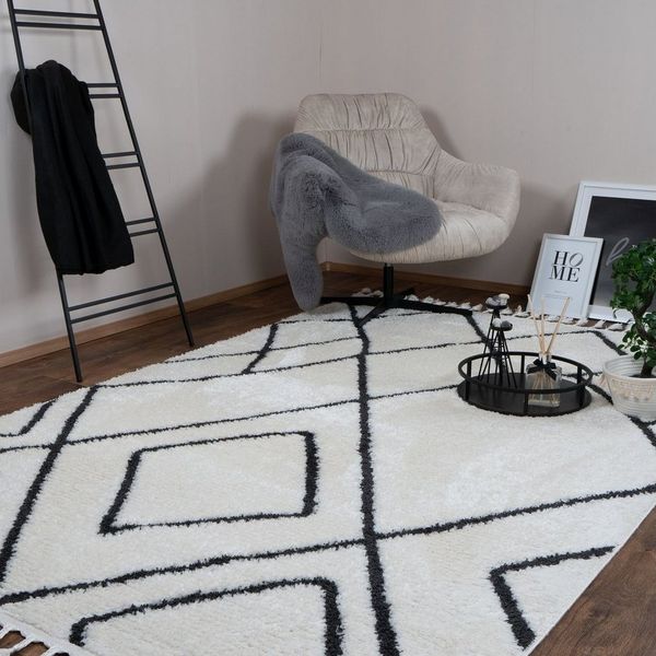 Consilio Concept Designteppich BERBER Teppich Wohnzimmer ivory creme weiß kurzflor Fransen Skandi