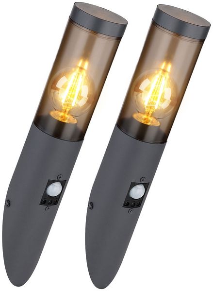 2x Wandleuchte, Fackel Design, anthrazit rauch, H 41 cm