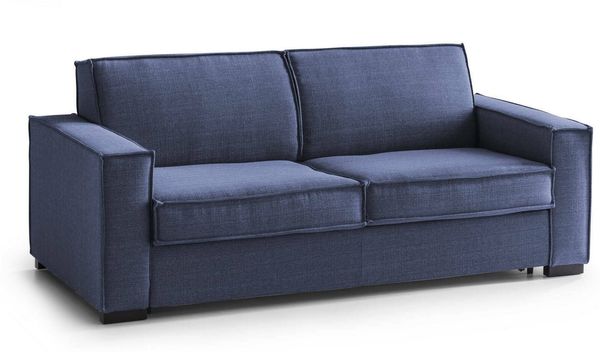 Dmora 2-Sitzer Schlafsofa Amapola, Wohnzimmersofa mit drehbarer Öffnung, gepolsterter Stoff, Standardarmlehnen, 100 % Made in Italy, cm 200x95h90, Blau