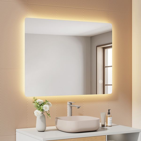 EMKE Badspiegel mit LED Beleuchtung Kaltweiß/Warmweiß/Neutralweiß Dimmbar 80x60cm Wandspiegel
