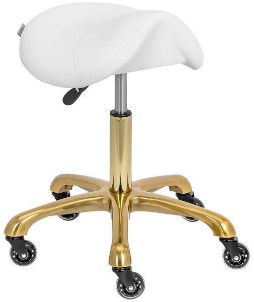 Physa Drehstuhl Sattelhocker Kosmetikhocker ergonomischer Rollhocker 57 - 75 cm 150 kg, Golden, Weiß