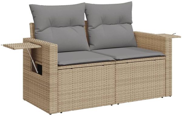 vidaXL 5-tlg. Garten-Sofagarnitur mit Kissen Beige Poly Rattan 3224533 Bild 3