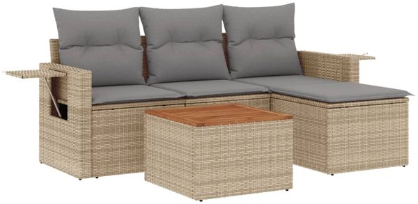 vidaXL 5-tlg. Garten-Sofagarnitur mit Kissen Beige Poly Rattan 3224533 Bild 2