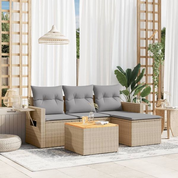 vidaXL 5-tlg. Garten-Sofagarnitur mit Kissen Beige Poly Rattan 3224533