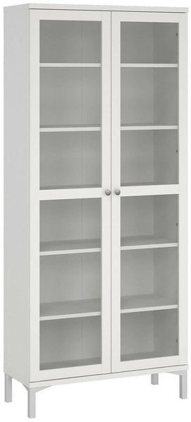 Dmora Vitrine Wutip, Glas-Sideboard, Mehrzweckvitrine, Hängendes Bücherregal mit Glastüren, 89x36 h203 cm, Weiß