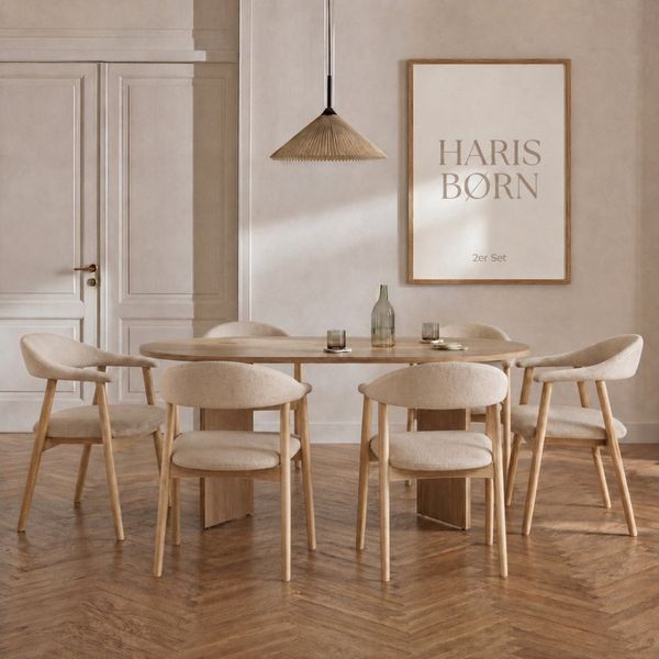 Haris Børn Esszimmerstuhl mit Armlehne (Massiv Eiche) - Polsterstühle für Esszimmer (Set, 6 St), Premium Esszimmer Stühle & Esstisch Stühle - Moderner Polsterstuhl