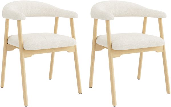 Merax Esszimmerstühle, (Set, 2 St), 2er Set Polsterstühle aus Massivholz, bequem und atmungsaktiv, Bouclé, Naturholzfarbe + Beige