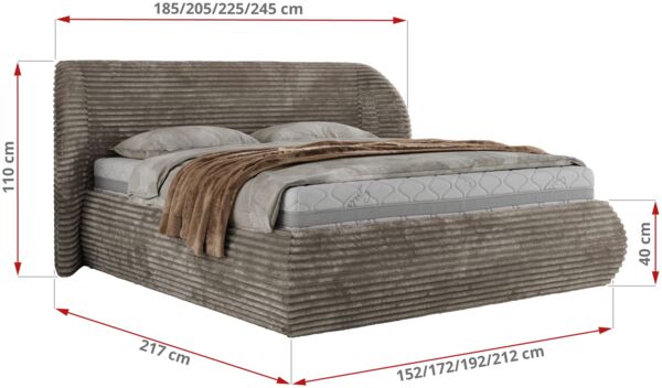 Polsterbett mit Lattenrost, Doppelbett Bettkasten, Bettgestell mit Gasdruckfeder Foam Matratze - CAELA CLASSIC - 180 x 200 cm - Hellbraun Cord - MIRO LUX Bild 4
