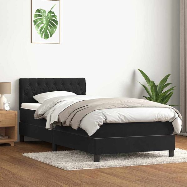 vidaXL Boxspringbett mit Matratze Schwarz 80x220 cm Samt 3316523