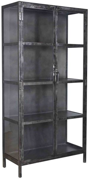 Vitrine Cheol geschliffenes Metall, Industrial Design, Dunkelgrau mit 2 Glastüren, 90x40x190 cm