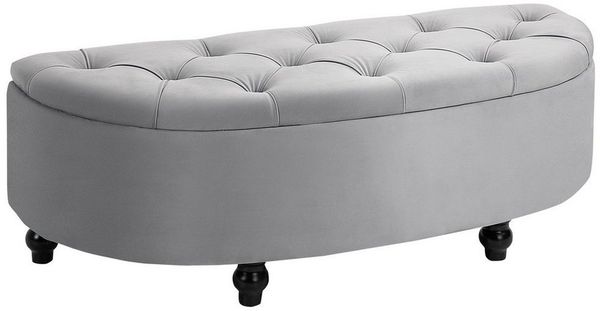 HOMCOM Sitzbank Sitzhocker Sitztruhe Aufbewahrungsbox Fußbank mit Stauraum geöffnetem Deckel für Schlafzimmer Velvet-Touch Gummiholz Grau 120 x 46 x 42 cm