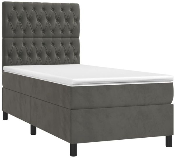 vidaXL Boxspringbett mit Matratze & LED Dunkelgrau 90x200 cm Samt 3136282 Bild 3