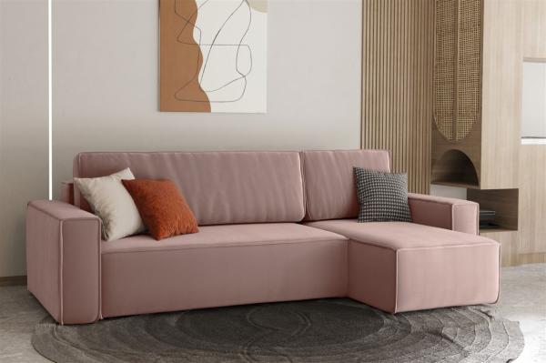 Ecksofa Schlafsofa Sofa MARIS Stoff Rose Ottomane Rechts