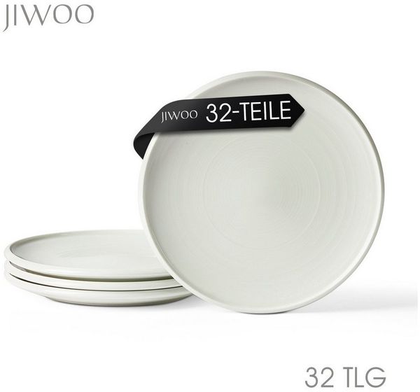 JIWOO Speiseteller 4er Ø21,8cm, Frühstücksteller Pastateller Teller Brotteller Plate, (32 St), Hochwertiges Tellerset Weiß Mikrowellenofen Spülmaschine Ø 21,8cm