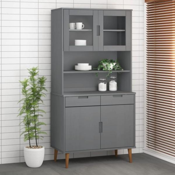 vidaXL Highboard-Oberteil MOLDE Grau 90x35x100 cm Massivholz Kiefer 350551 Bild 1