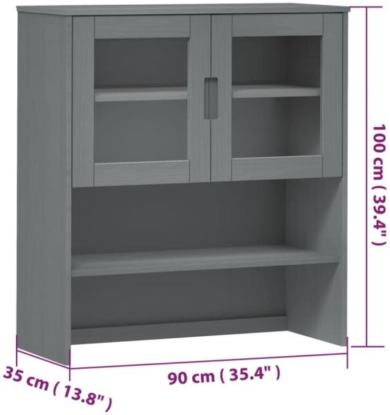 vidaXL Highboard-Oberteil MOLDE Grau 90x35x100 cm Massivholz Kiefer 350551 Bild 3