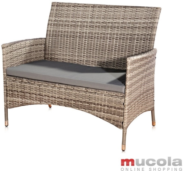 Gartenbank Polyrattan grau mit Sitzpolster Sitzbank Rattanbank Sitzbezug