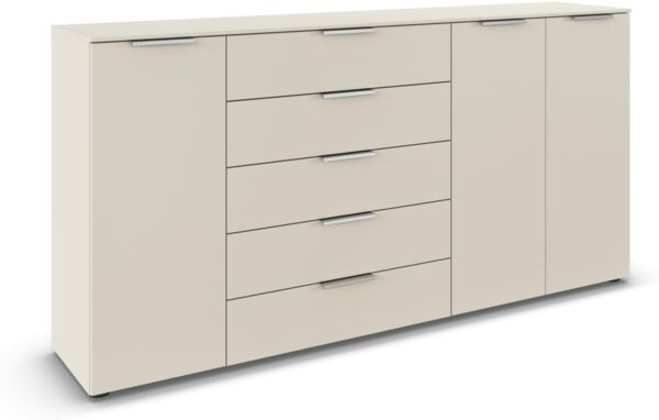 Rauch Möbel Flipp, Kommode für Schlafzimmer, Kinderzimmer, Wohnzimmer, Jugendzimmer, Flur, Garderobe, 3-türig, 5 Schubladen, mit Softclose-Funktion, Farbe Beige, Breite 199 cm