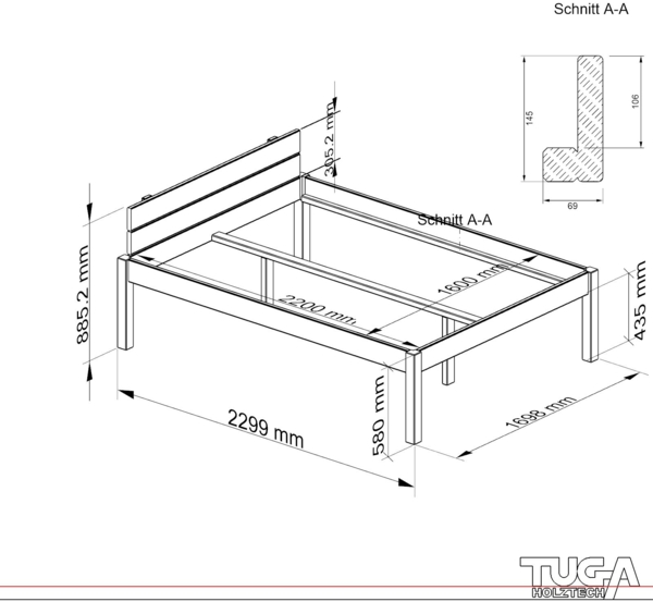 Pfostenbett Massivholzbett (Fichte) "Daybett" 160 x 220 cm 58 cm Holzbett 300kg Bild 4