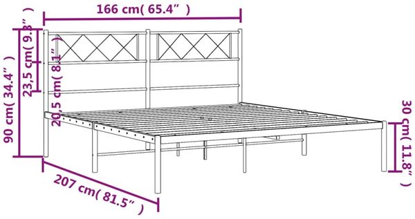 vidaXL Bettgestell mit Kopfteil Metall Schwarz 160x200 cm 372280 Bild 9