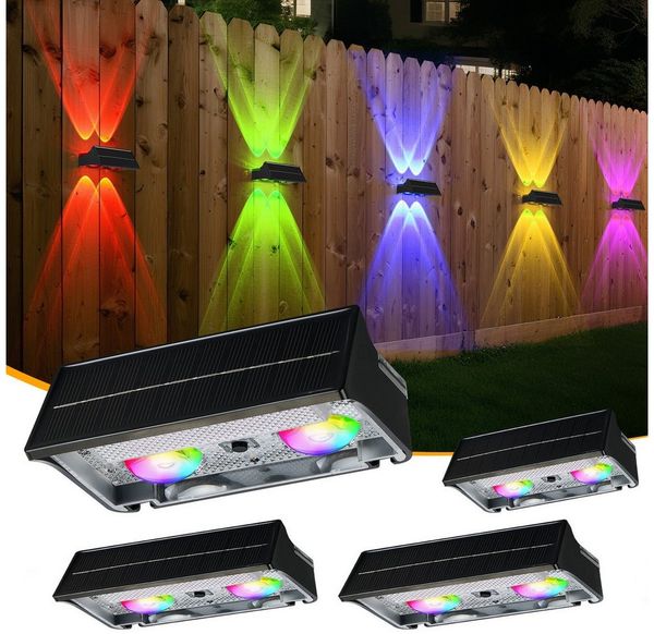 oyajia LED Solarleuchte LED Solarlampe für Außen Einstellbar Solarlampen für Außen RGB 4 Modus, LED fest integriert, RGB, RGB 9 Farben Solarleuchte für Zaun Wand Terrasse Garten Balkon Deko