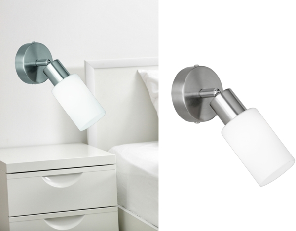 LED Wandstrahler Silber mit Glasschirm Opalweiß, Breite 8cm