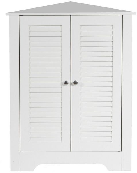 COSTWAY Eckschrank Lamellentür mit höhenverstellbarem Regal, Bodenschrank für Badezimmer, Eingangsbereich, Wohnzimmer (Weiß)