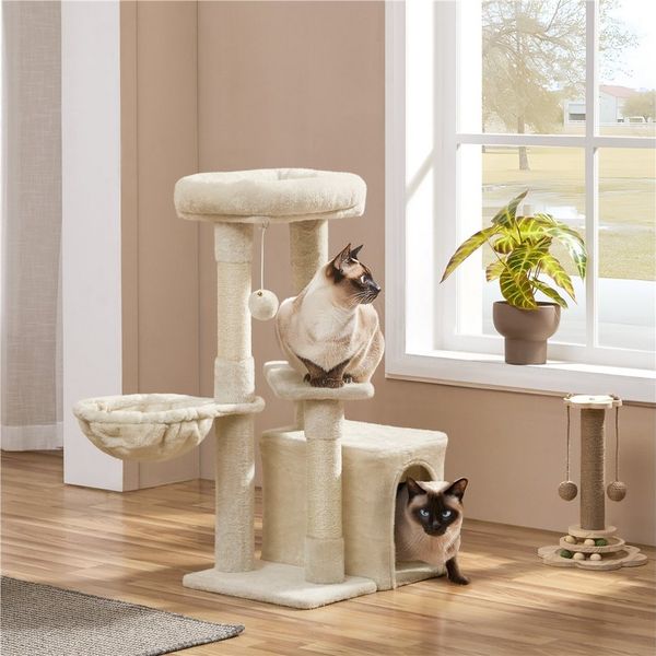 Yaheetech Kratzbaum 87 cm (H), Katzenbaum Kletterbaum mit Katzenhöhle & Liegemulde