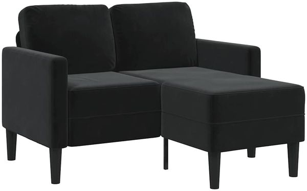 2-Sitzer Sofa, Couch Wohnzimmer mit Chaiselongue L-förmig Schwarz 125 cm Samt