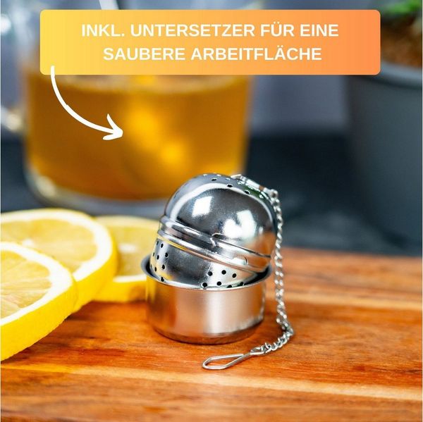 Thiru Teesieb Premium Teeei & Gewürzsieb Edelstahl inkl. Untersetzer, Teeei + Gewürzsieb Set