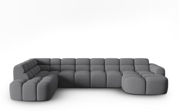 Micadoni Panorama Ecksofa Lisa 7-Sitzer Links Strukturierter Stoff Sorella Grau