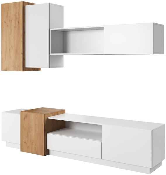 Wohnwand Triest Anbauwand 4-teilig weiß gold craft oak