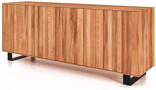 Kommode Leeds Kernbuche massiv 197x50x78 Metallfußgestell Schwarz mit 3 Türen