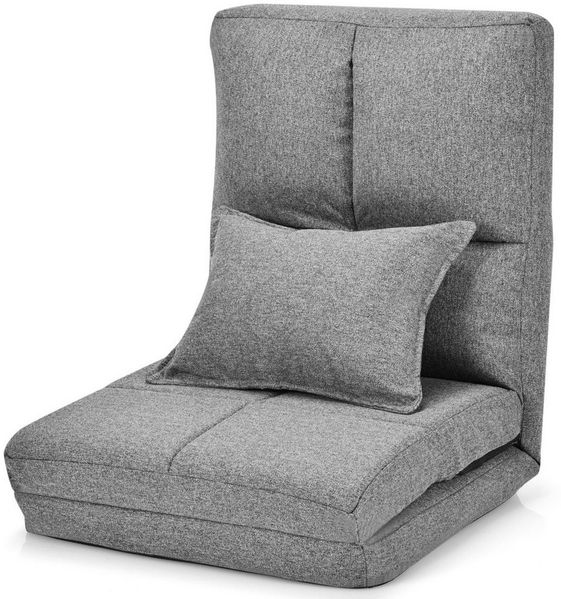 COSTWAY Bodenstuhl mit Verstellbarer Rückenlehne, Bodensessel mit Liegenfunktion, Bodenkissen mit Lendenkissen, Meditationsstuhl klappbar, Fensterstuhl bis 100kg belastbar (Grau)