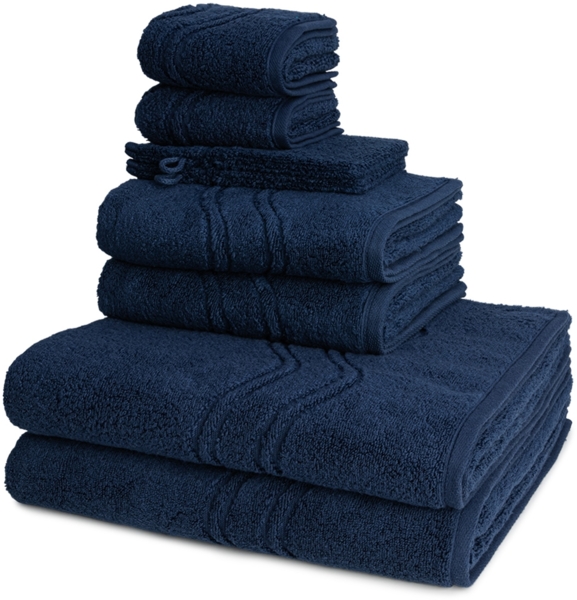Ross Cashmere feeling 8 tlg. Frottier-Set - 2 X Handtuch (50 X 100cm), 2 X Duschtuch (75 X 140cm), 2 X Gästetuch (30 X 50cm), 2 X Waschhandschuh (16 X 22cm) - 520 g/m2 - Nachtblau