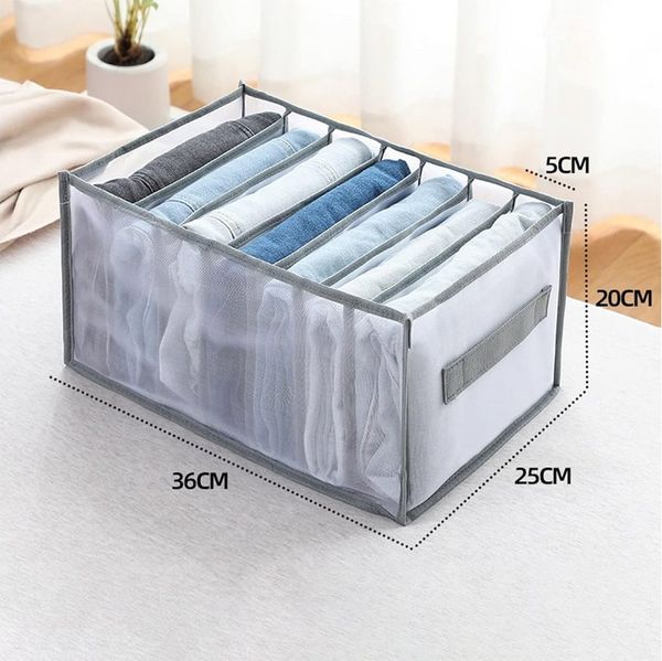 TUWENA Aufbewahrungsbox Schubladen Organizer für Jeans mit Griff Aufbewahrungsboxen 3/6 Tlg (6 St), Kleideraufbewahrungbox 25x36x20cm 7 Fächer für Hosen, T-Shirt, Legging