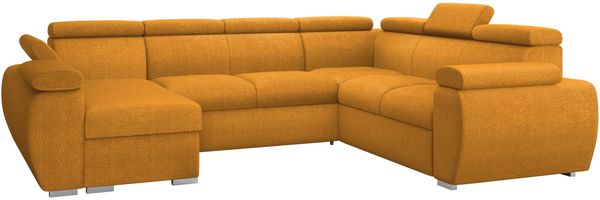 Wohnlandschaft Boston U mit Bettkasten, Schlaffunktion, Einstellbare Kopfstützen (Farbe: Flow 10, Seite: Links, LC+2p+R+2r)