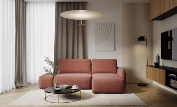Ecksofa mit Schlaffunktion Sofa LUKA in Stoff Cremona Kupferbraun Ottomane Rechts Bild 1